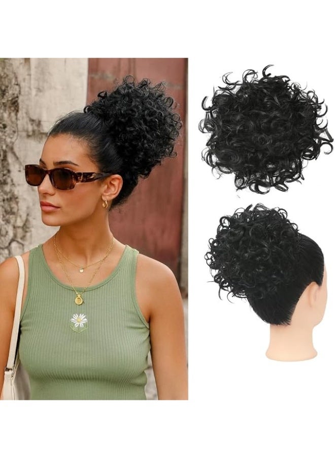 CLENEA Messy Bun Hair Piece, Elastic Drawstring Loose Wave Curly Bun Extension Curly Scrunchies Ponytail Extension Synthtic Hair Buns Hair Piece for Women Daily Use - Image 1